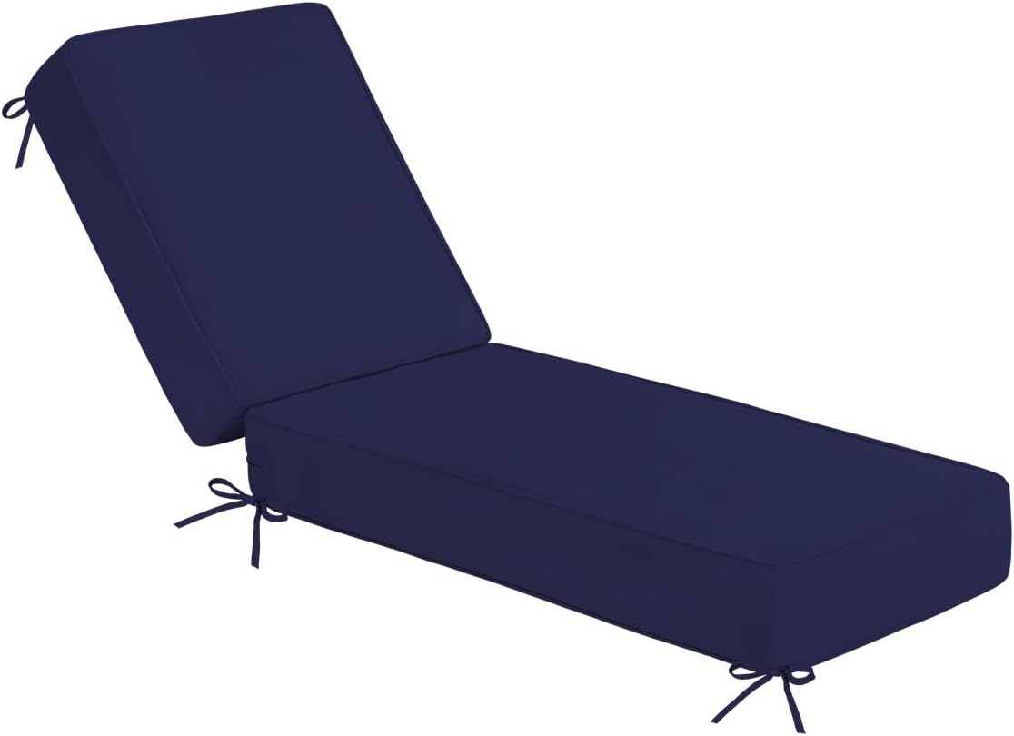 Sundale Outdoor Olefin Chaise Lounge Cushion Set of 2, Water-Resistant Patio Lounge Chair Cushion, Thick Lounger Pad with 8 Straps Navy Blue, 80 x 26 x 6 Inches
