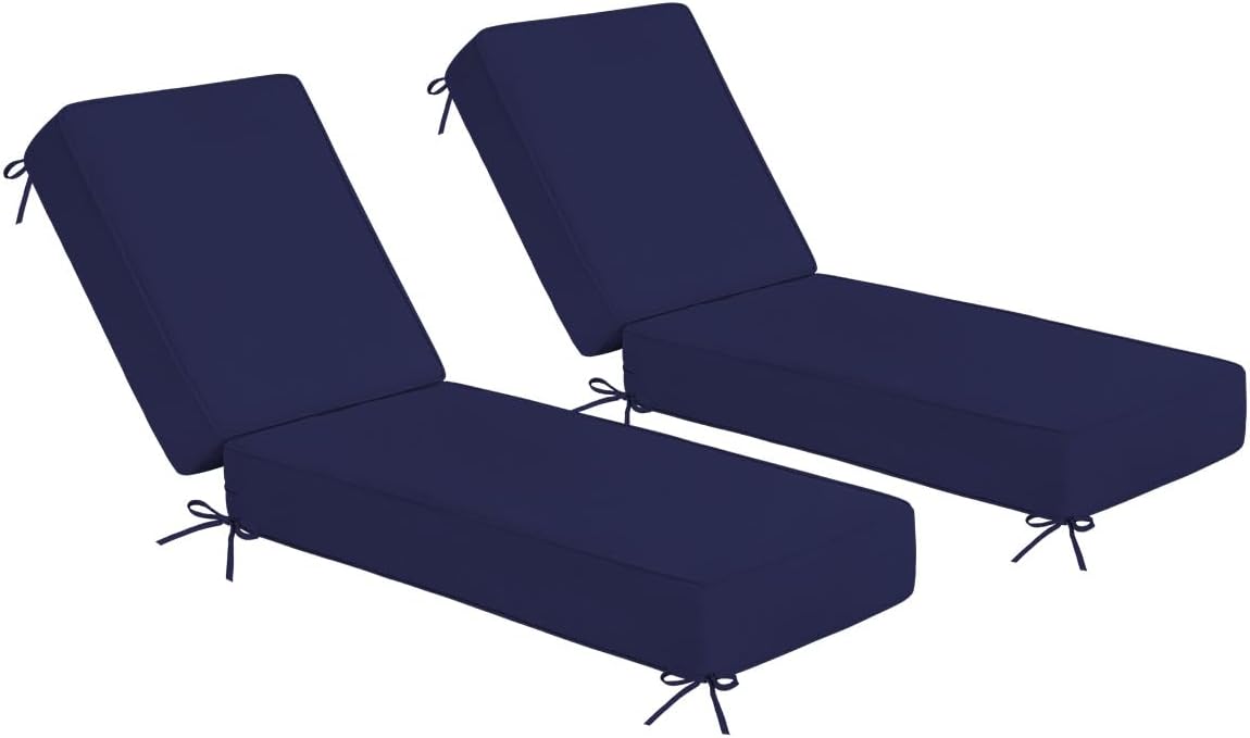Sundale Outdoor Olefin Chaise Lounge Cushion Set of 2, Water-Resistant Patio Lounge Chair Cushion, Thick Lounger Pad with 8 Straps Navy Blue, 80 x 26 x 6 Inches