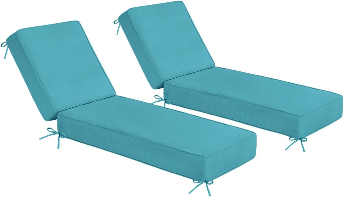 Sundale Outdoor Olefin Chaise Lounge Cushion Set of 2, Water-Resistant Patio Lounge Chair Cushion, Thick Lounger Pad with 8 Straps Navy Blue, 80 x 26 x 6 Inches