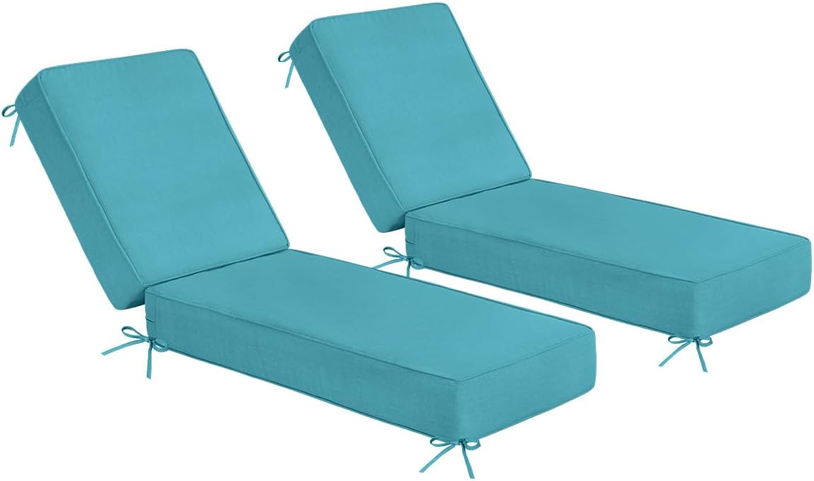 Sundale Outdoor Olefin Chaise Lounge Cushion Set of 2, Water-Resistant Patio Lounge Chair Cushion, Thick Lounger Pad with 8 Straps Navy Blue, 80 x 26 x 6 Inches
