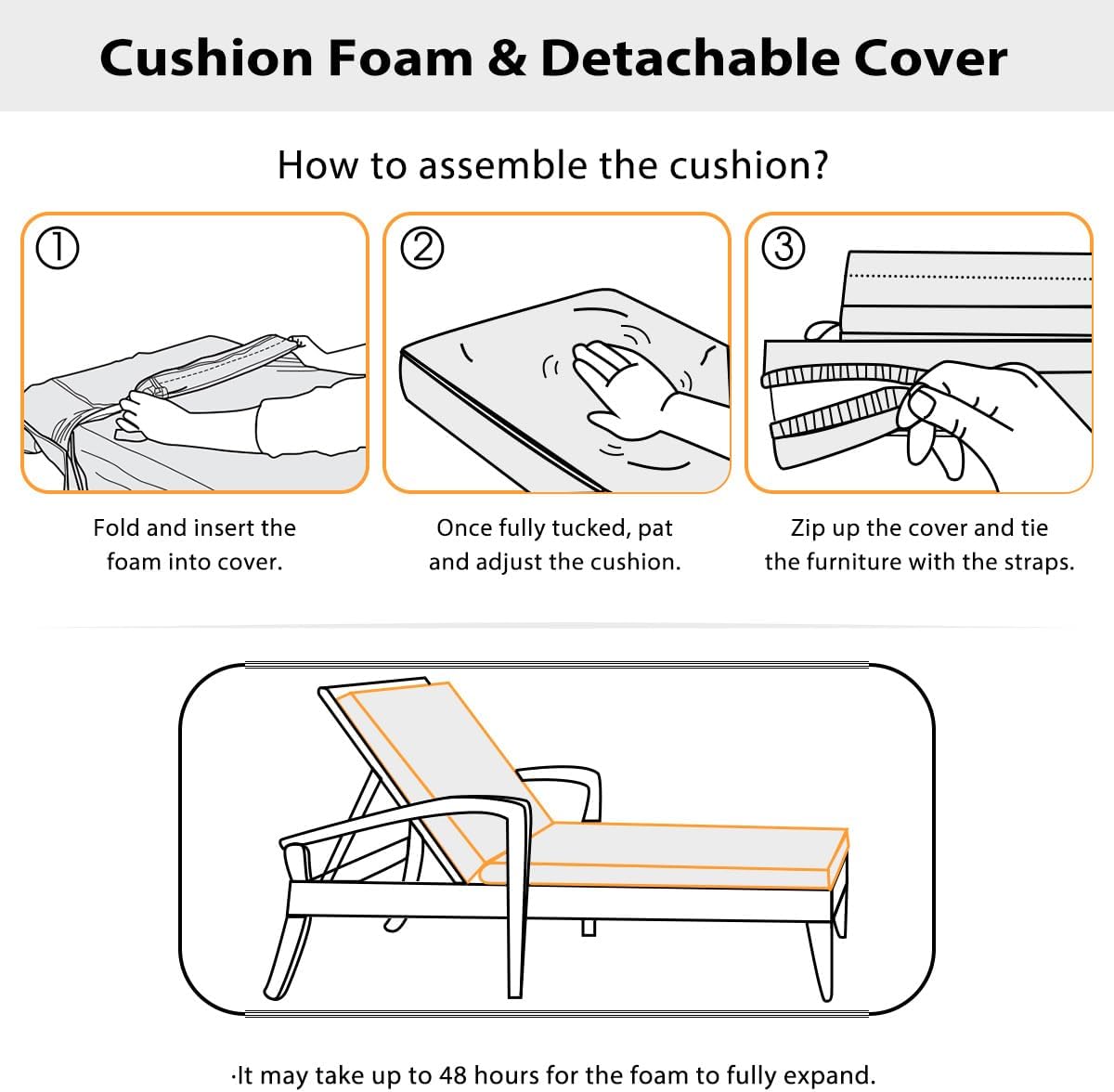 Sundale Outdoor Olefin Chaise Lounge Cushion Set of 2, Water-Resistant Patio Lounge Chair Cushion, Thick Lounger Pad with 8 Straps Navy Blue, 80 x 26 x 6 Inches