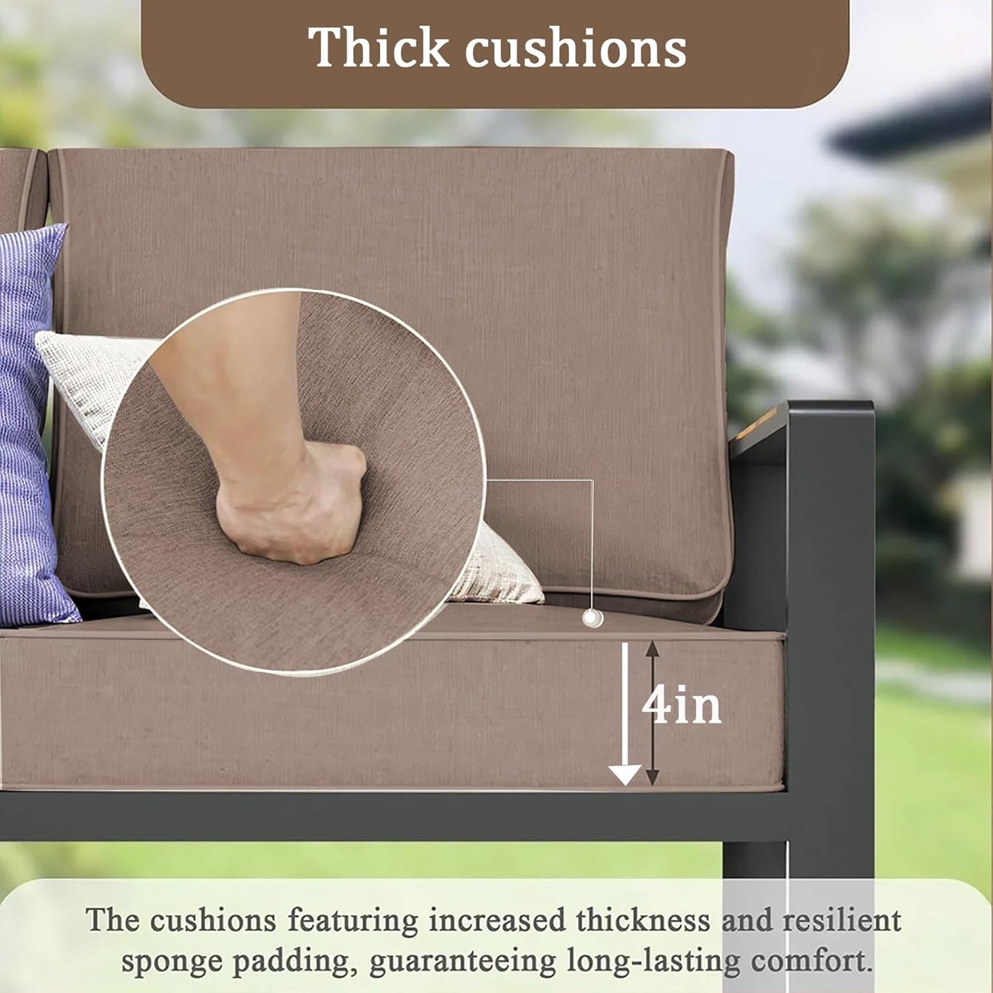 14 Pieces Outdoor Sectional Replacement Cushions for Patio Furniture, 4in Thick Outdoor Sofa Cushions for 6 Seat, Waterproof Deep Seat Couch Patio Cushions Set (Khaki)