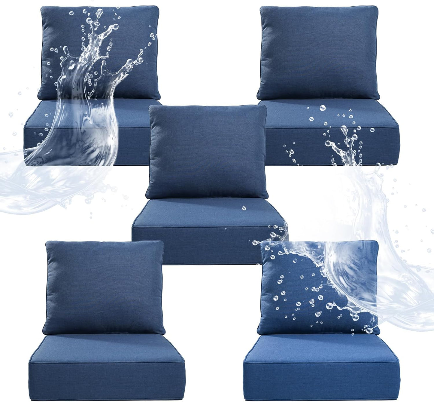 6" Thicker Outdoor Chair Cushion 3 Sets - 24" *24" *6" Waterproof Patio Furniture Cushions with Removable Cover, 28D High Density Sponge Filling Thicken Outdoor Patio Cushions - Beige