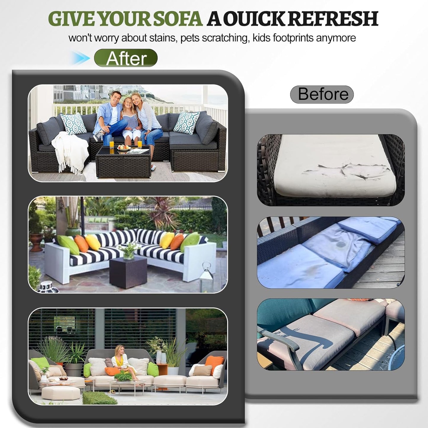 14Pcs Outdoor Sectional Replacement Cushion Set, Waterproof Furniture Cushion, Outside Couch Coushions for 6-Seat Wicker Conversation Sets(Liner&Cover) (Black and White Stripes)