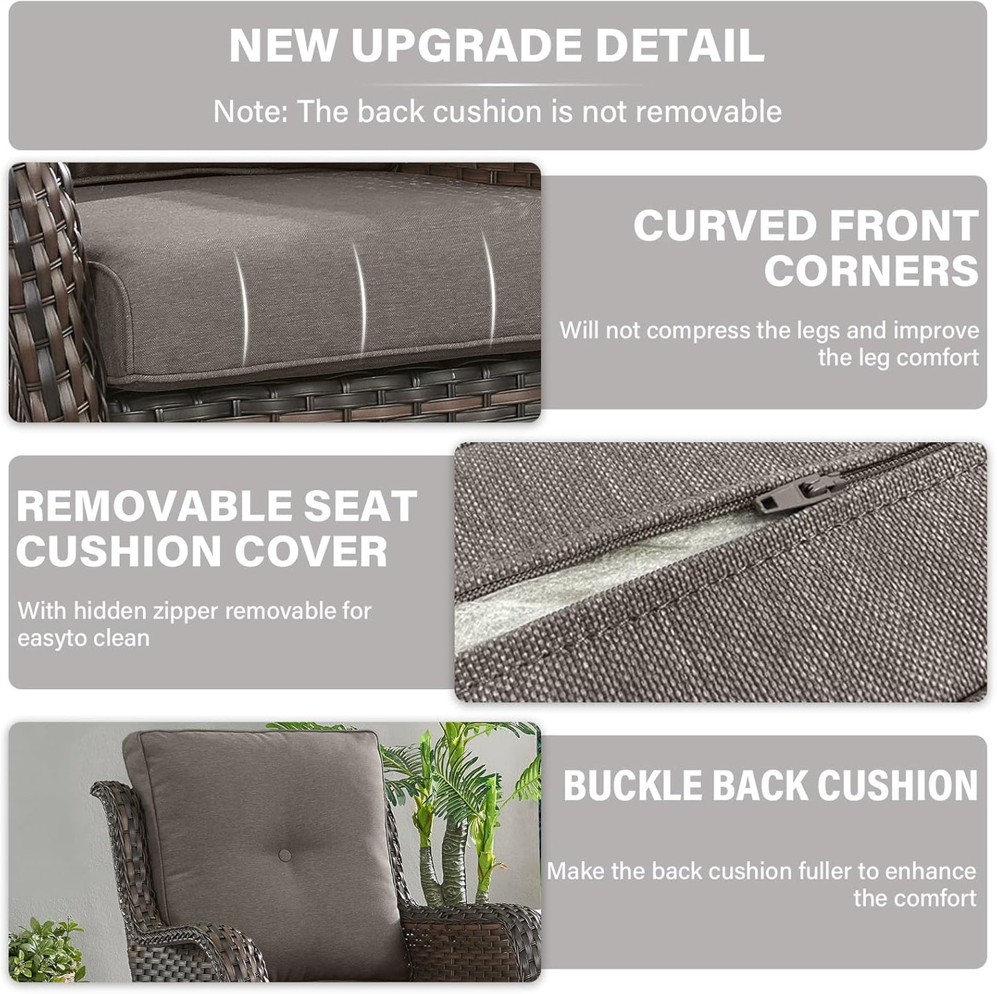 Outdoor Chair Cushions 5 Sets - 22 * 24" Patio Furniture Cushions with Removable Cover, 28D High Density Sponge Filling Outdoor Patio Cushions for Chairs, Rocker, Sofa and Loveseat - Grey