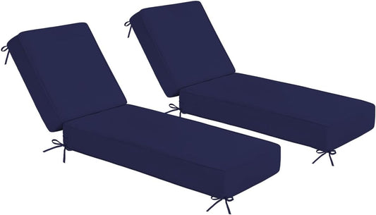Sundale Outdoor Olefin Chaise Lounge Cushion Set of 2, Water-Resistant Patio Lounge Chair Cushion, Thick Lounger Pad with 8 Straps Navy Blue, 80 x 26 x 6 Inches