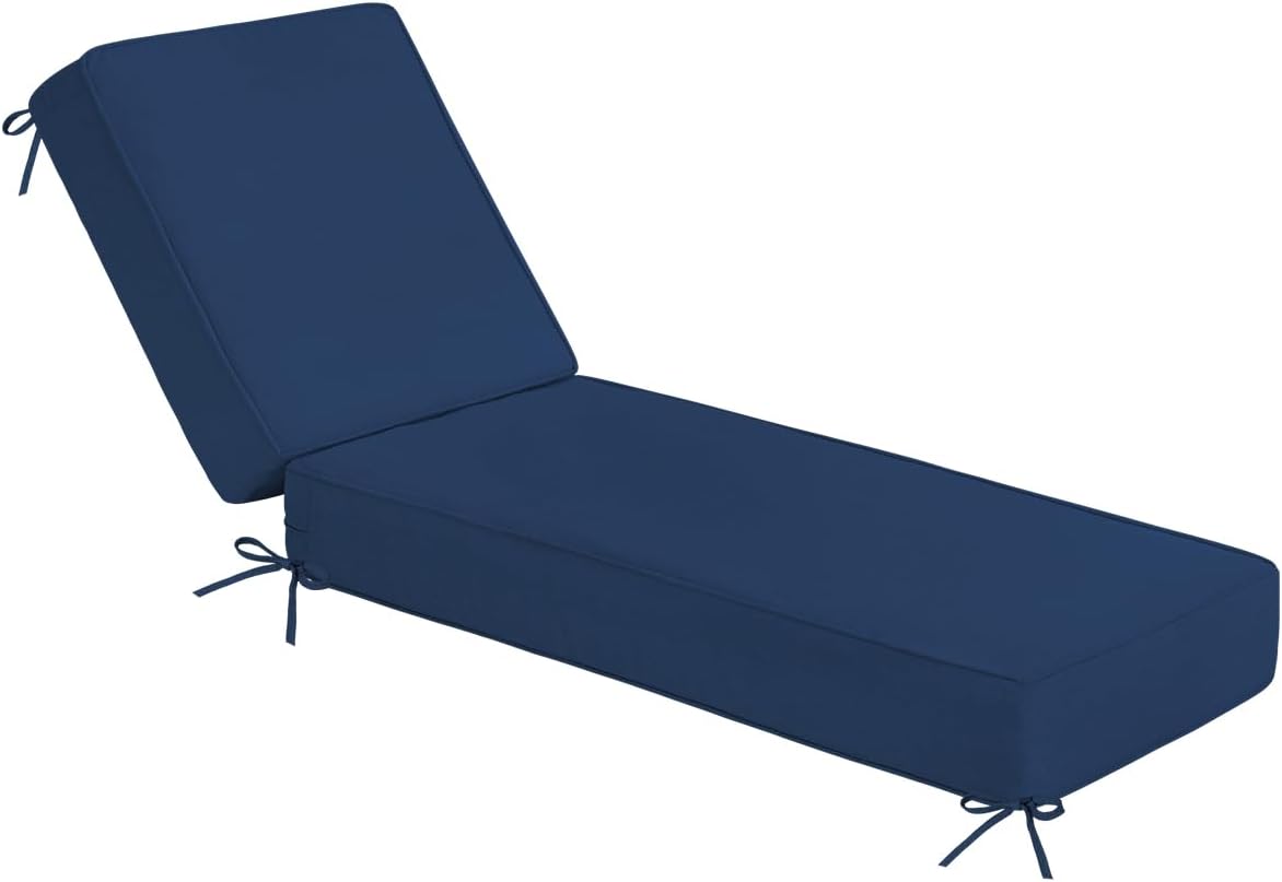 Sundale Outdoor Olefin Chaise Lounge Cushion Set of 2, Water-Resistant Patio Lounge Chair Cushion, Thick Lounger Pad with 8 Straps Navy Blue, 80 x 26 x 6 Inches
