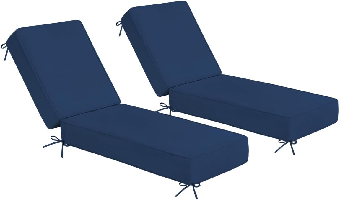 Sundale Outdoor Olefin Chaise Lounge Cushion Set of 2, Water-Resistant Patio Lounge Chair Cushion, Thick Lounger Pad with 8 Straps Navy Blue, 80 x 26 x 6 Inches
