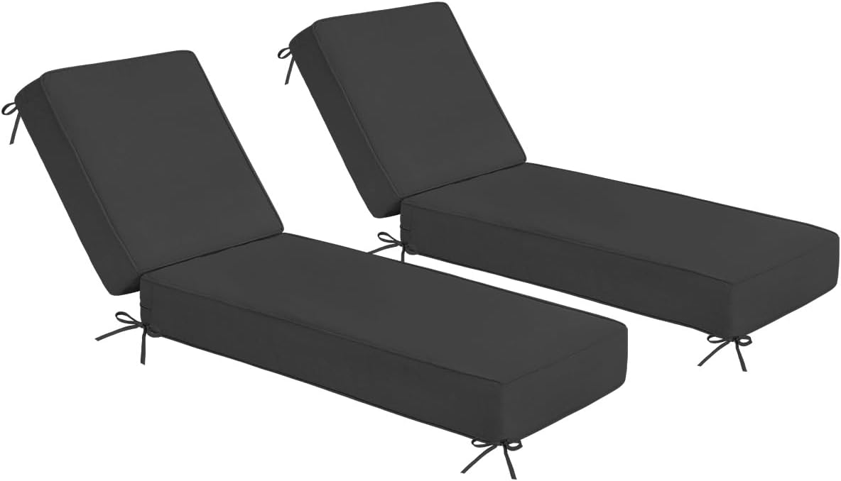 Sundale Outdoor Olefin Chaise Lounge Cushion Set of 2, Water-Resistant Patio Lounge Chair Cushion, Thick Lounger Pad with 8 Straps Navy Blue, 80 x 26 x 6 Inches