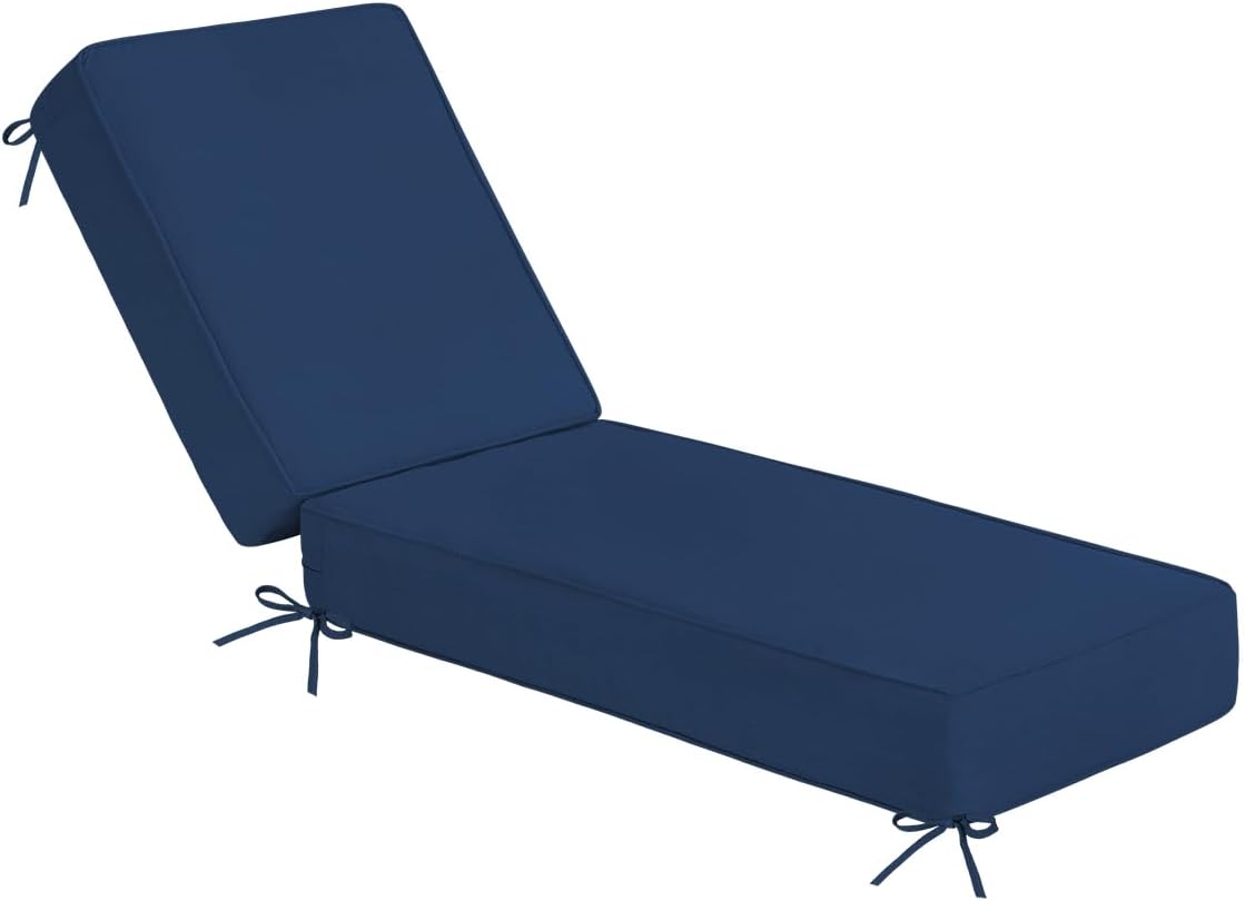Sundale Outdoor Olefin Chaise Lounge Cushion Set of 2, Water-Resistant Patio Lounge Chair Cushion, Thick Lounger Pad with 8 Straps Navy Blue, 80 x 26 x 6 Inches