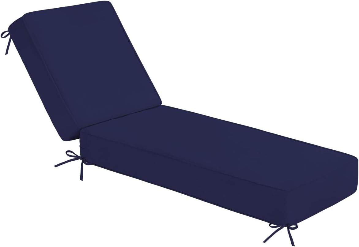 Sundale Outdoor Olefin Chaise Lounge Cushion Set of 2, Water-Resistant Patio Lounge Chair Cushion, Thick Lounger Pad with 8 Straps Navy Blue, 80 x 26 x 6 Inches