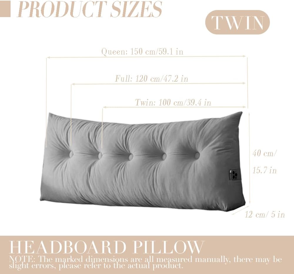 Triangular Wedge Headboard Pillows Twin Dorm Headboard Pillow Long Backrest Positioning Support for Sleeping Back Pillow for Bed Sitting Up Wedge Pillow Reading Bed Lumbar Pillow