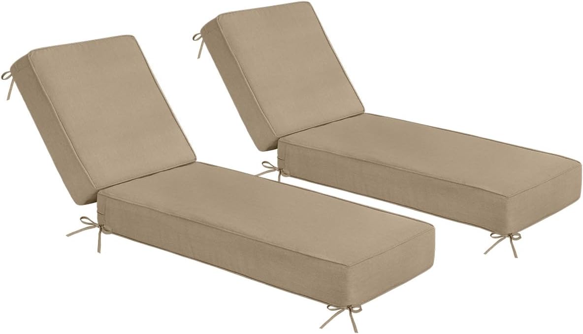 Sundale Outdoor Olefin Chaise Lounge Cushion Set of 2, Water-Resistant Patio Lounge Chair Cushion, Thick Lounger Pad with 8 Straps Navy Blue, 80 x 26 x 6 Inches