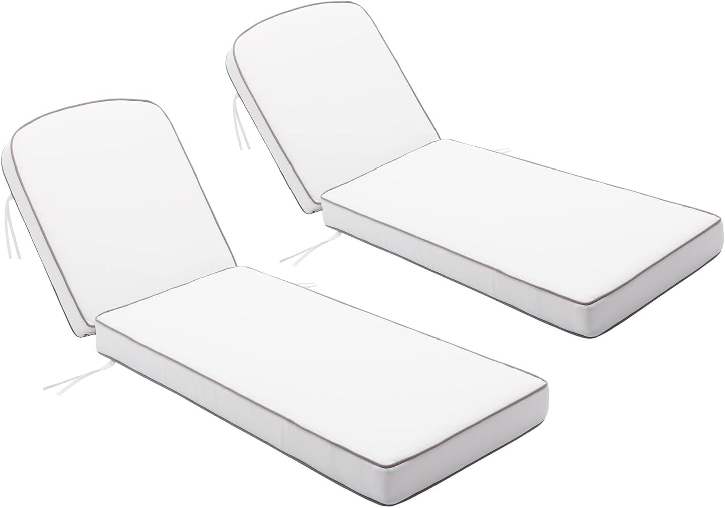 KINWELL 2-Pack Extra Thick 5-Inch Outdoor Chaise Lounge Cushions, 100% Polyester Waterproof Thick Lounger Pad, UV & Fade-Resistant Patio Furniture Seat Back Pad, 23'' W x 75''L x 5”H, Beige