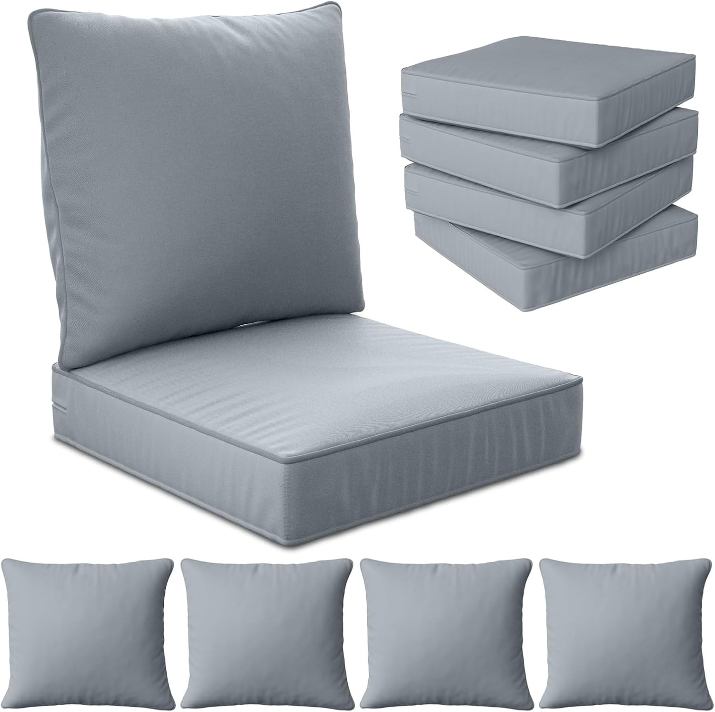 24" x 24" x 6" Outdoor Deep Seat Cushions Set - 4 Set Waterproof & Fade Resistant Patio Furniture Replacement Cushions, Non-Slip Outdoor Cushions Fit Loveseats, Couches, Chairs, and Sofas.
