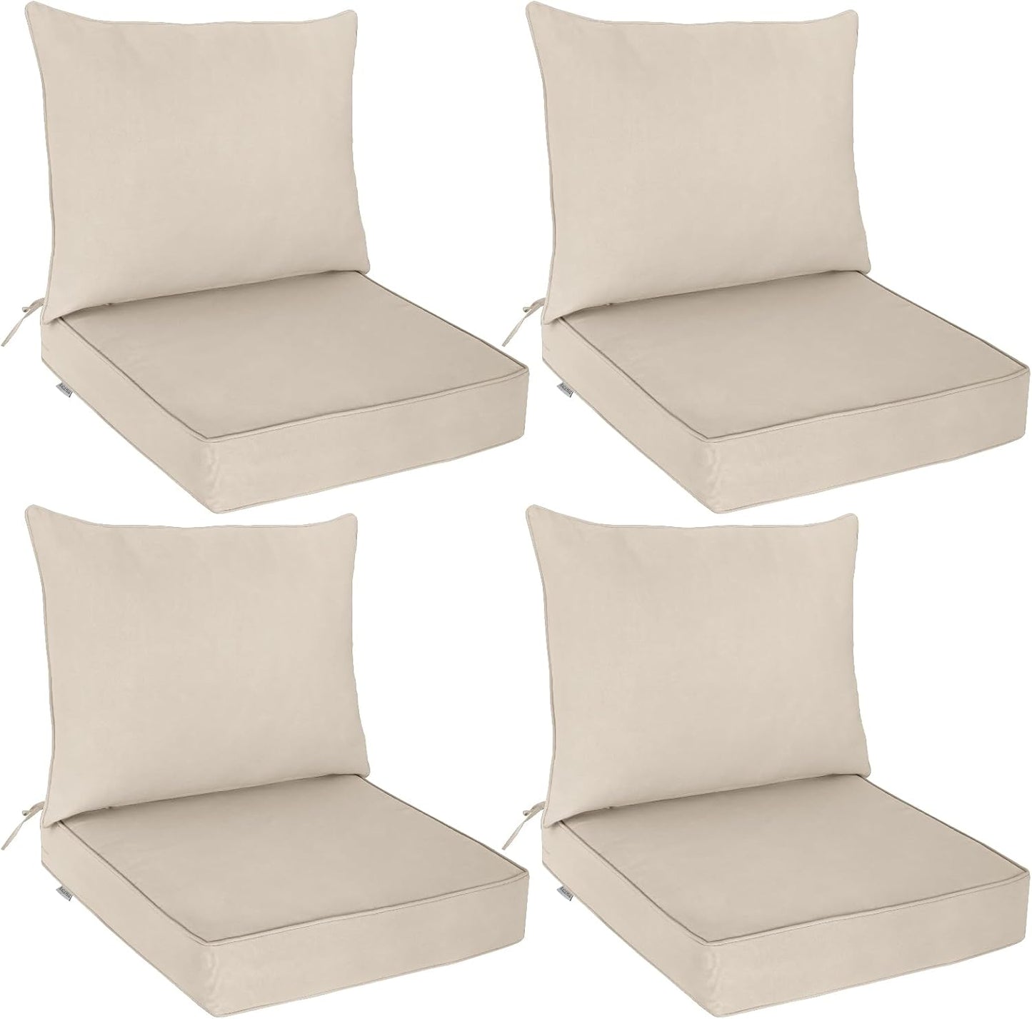 EAGLE PEAK Outdoor Deep Seat Patio Seat Cushion Set, 25 x 25 x 5 inch, 2-Piece Back Chair Cushion, Set of 4, Gray