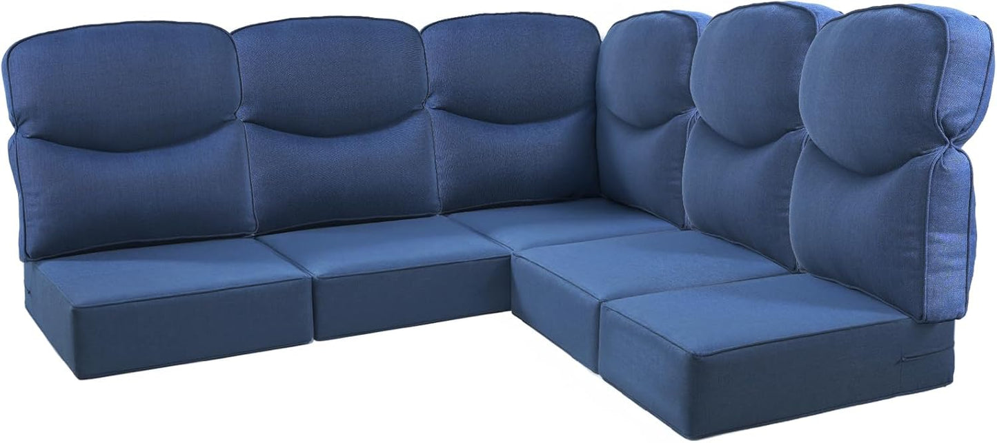 Luxury 24x24x6 Outdoor Cushions for 5-Seat Sectional Sofa Set of 5 - Water-Repellent 11-Piece Patio Cushion Set for Outside Rattan Wicker Loveseat Chair L-Shape Couch - Beige/Classic