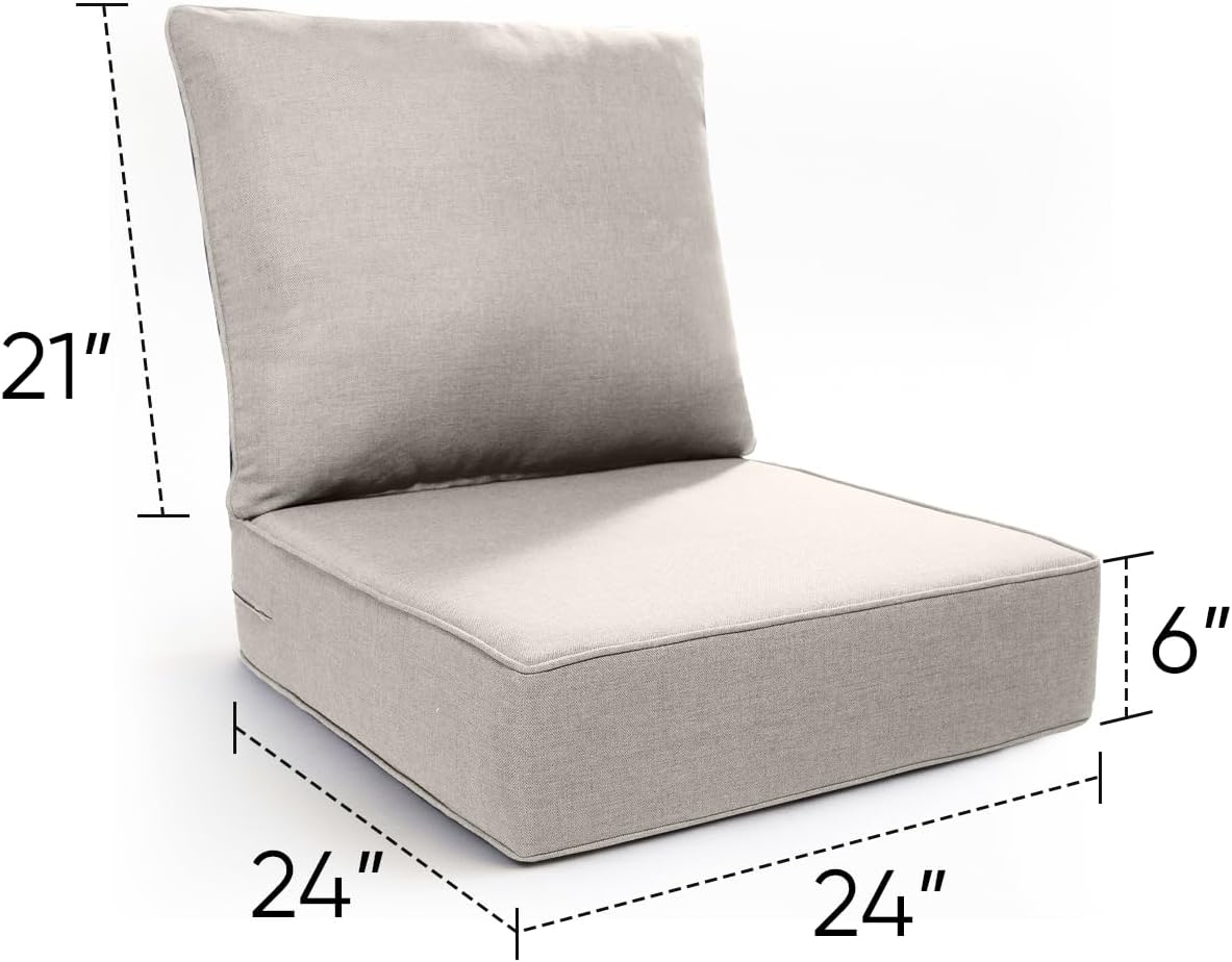 Luxury 24x24x6 Outdoor Chair Cushions Set of 4 - Heavy Duty Water-Resistant Comfortable Cushion for Patio Furniture Set Dining Gliding Rocking Chairs Loveseat L-Shape Sofa - Beige