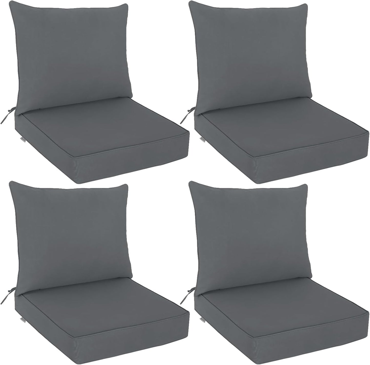 EAGLE PEAK Outdoor Deep Seat Patio Seat Cushion Set, 25 x 25 x 5 inch, 2-Piece Back Chair Cushion, Set of 4, Gray