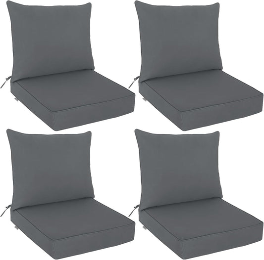 EAGLE PEAK Outdoor Deep Seat Patio Seat Cushion Set, 25 x 25 x 5 inch, 2-Piece Back Chair Cushion, Set of 4, Gray