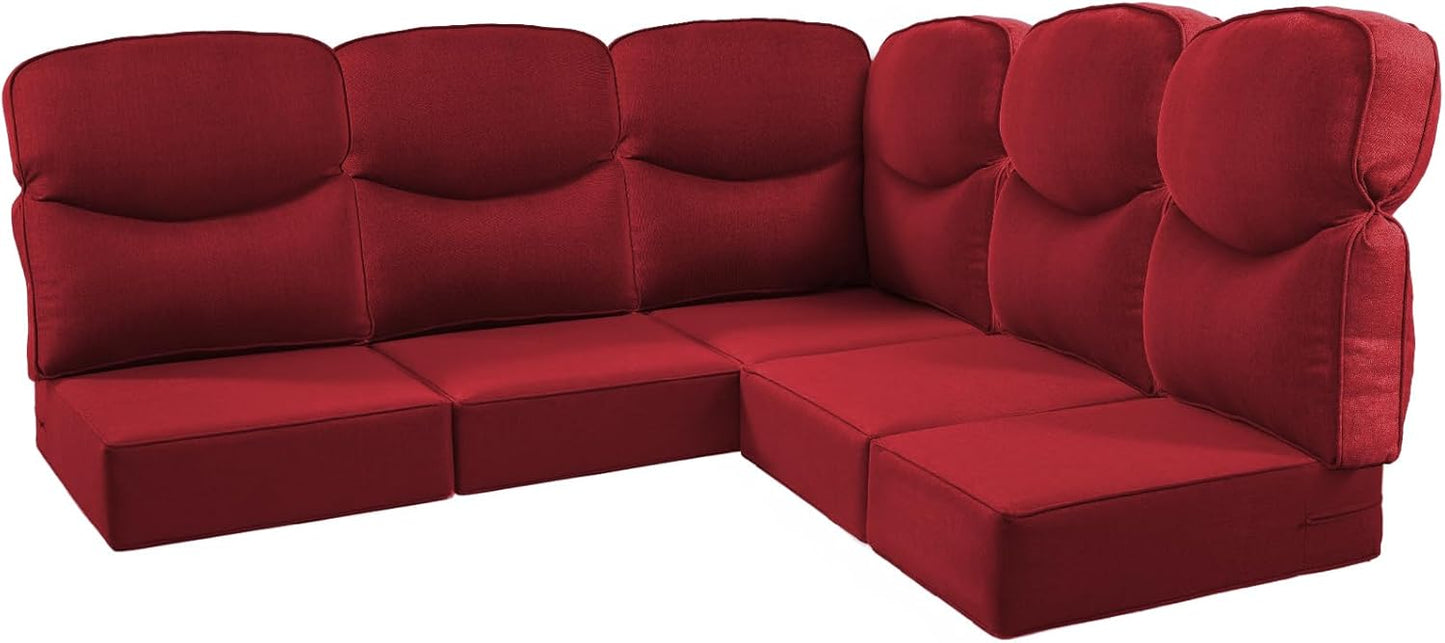 Luxury 24x24x6 Outdoor Cushions for 5-Seat Sectional Sofa Set of 5 - Water-Repellent 11-Piece Patio Cushion Set for Outside Rattan Wicker Loveseat Chair L-Shape Couch - Beige/Classic