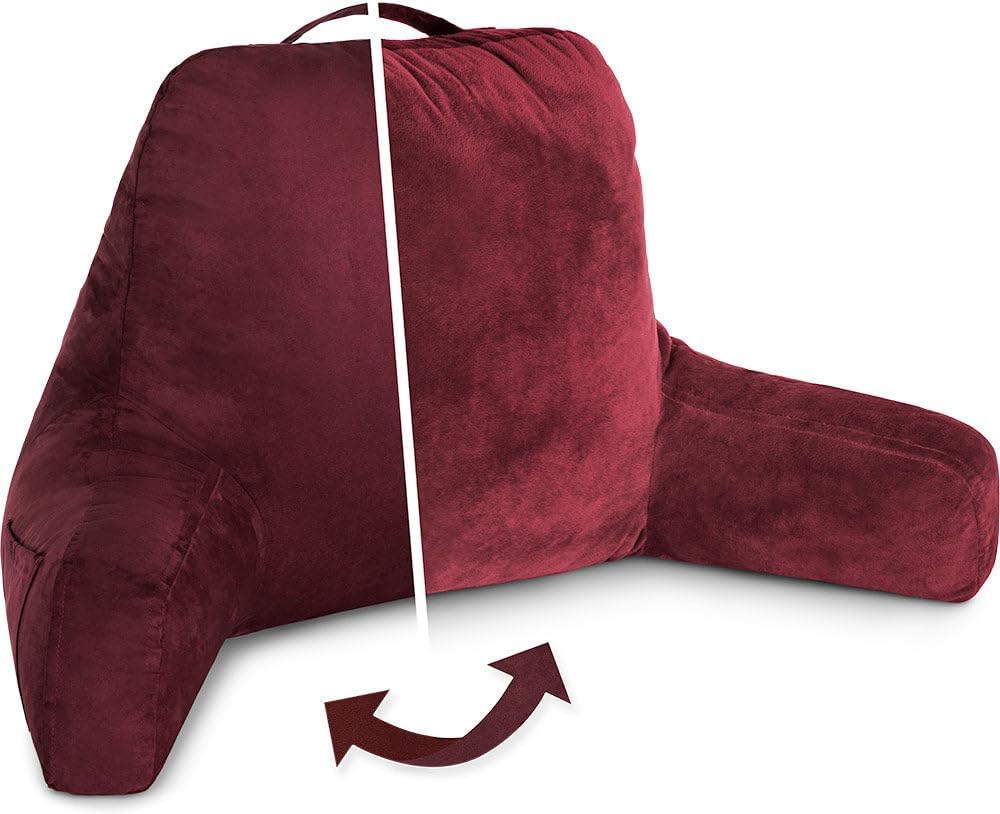 Husband Pillow Black, Original Reading Pillow in Bed Rest Chair, Shredded Memory Foam Large Lounge Cushion Adult Backrest with Arms, Comfy Back Support for Sit Sitting Up, Washable/Removable Cover