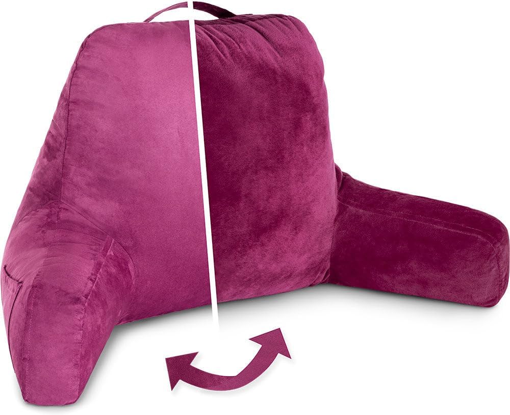 Husband Pillow Black, Original Reading Pillow in Bed Rest Chair, Shredded Memory Foam Large Lounge Cushion Adult Backrest with Arms, Comfy Back Support for Sit Sitting Up, Washable/Removable Cover