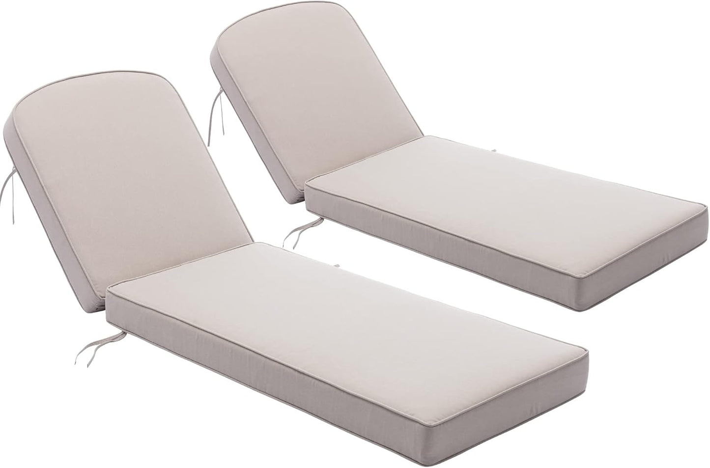 KINWELL 2-Pack Extra Thick 5-Inch Outdoor Chaise Lounge Cushions, 100% Polyester Waterproof Thick Lounger Pad, UV & Fade-Resistant Patio Furniture Seat Back Pad, 23'' W x 75''L x 5”H, Beige