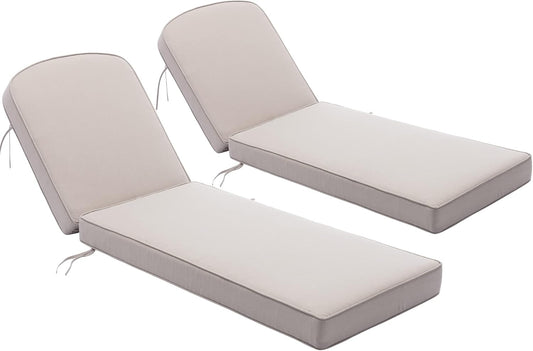 KINWELL 2-Pack Extra Thick 5-Inch Outdoor Chaise Lounge Cushions, 100% Polyester Waterproof Thick Lounger Pad, UV & Fade-Resistant Patio Furniture Seat Back Pad, 23'' W x 75''L x 5”H, Beige