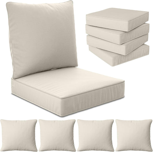 24" x 24" x 6" Outdoor Deep Seat Cushions Set - 4 Set Waterproof & Fade Resistant Patio Furniture Replacement Cushions, Non-Slip Outdoor Cushions Fit Loveseats, Couches, Chairs, and Sofas.