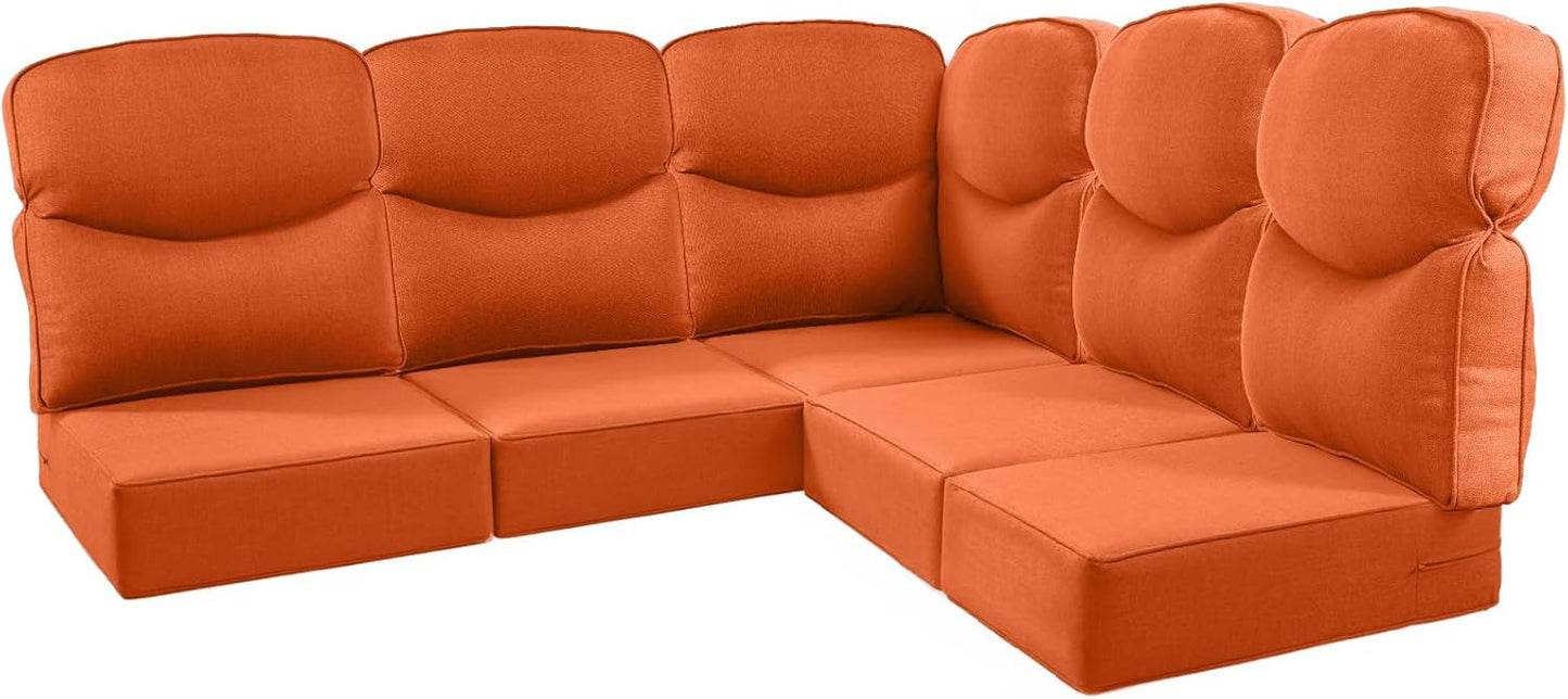 Luxury 24x24x6 Outdoor Cushions for 5-Seat Sectional Sofa Set of 5 - Water-Repellent 11-Piece Patio Cushion Set for Outside Rattan Wicker Loveseat Chair L-Shape Couch - Beige/Classic