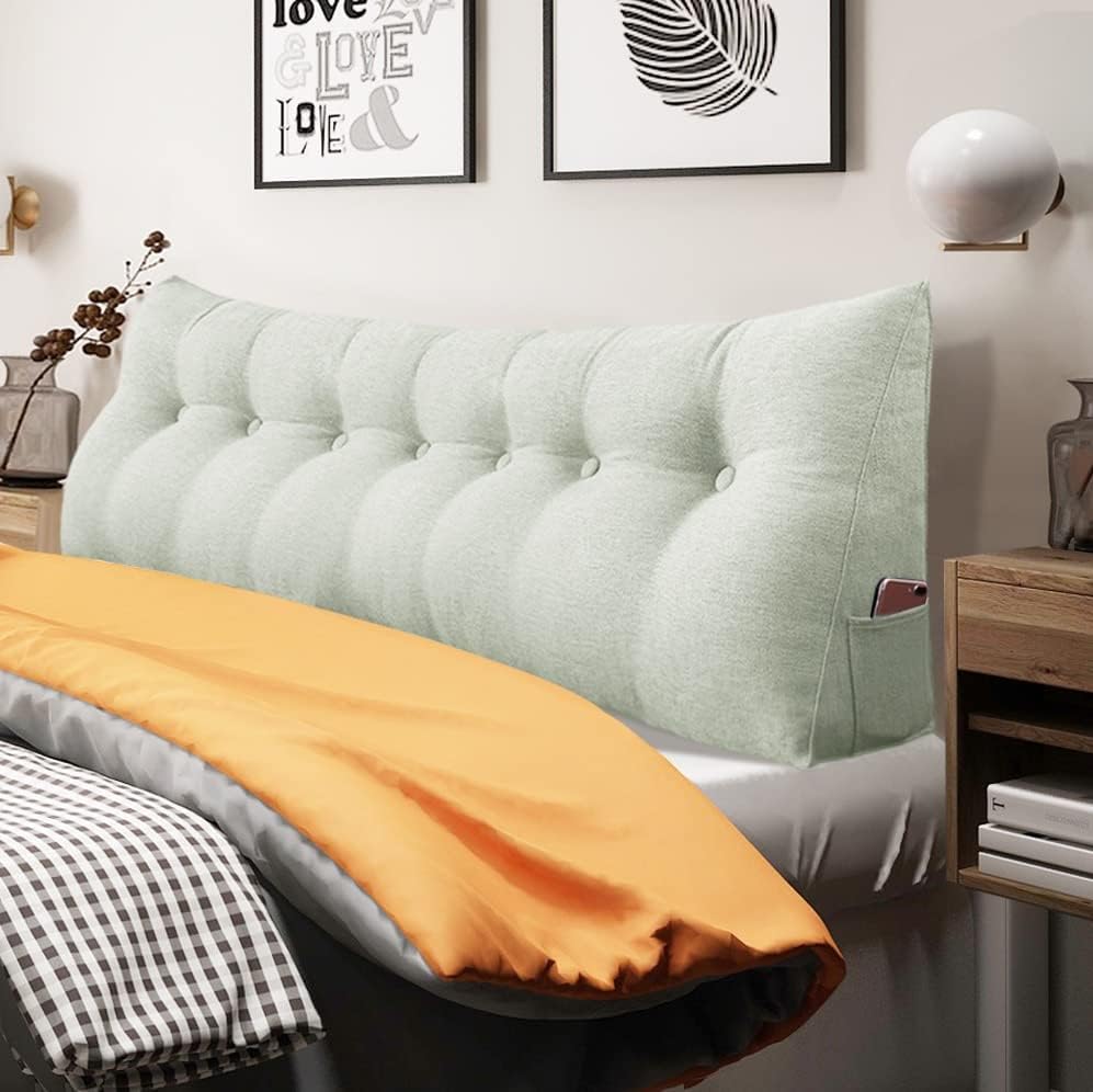 Headboard Pillow Wedge Full Size Large Bolster Pillow for Bed Triangle Reading Pillow Back Support Pillow for Sitting Up in Bed XXL Couch Rest Backrest Cushion Linen Sage Green