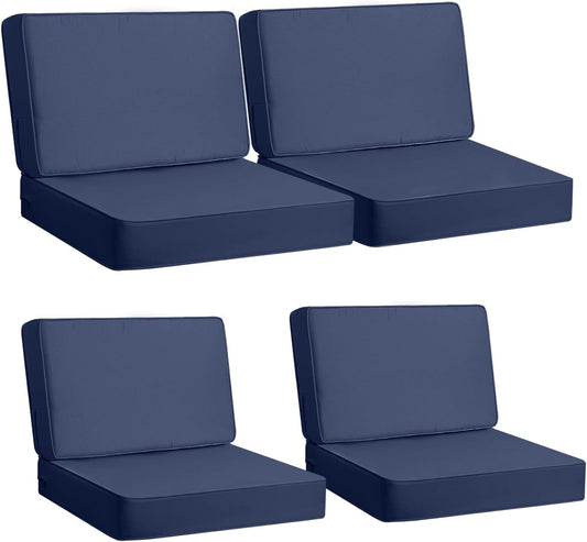 AAAAAcessories Outdoor Deep Seat Cushions, Foam Pillow, Waterproof, Fade-Resistant Patio Furniture Replacement Cushions, 24" x 24" x 5", Set of 4, Navy Blue