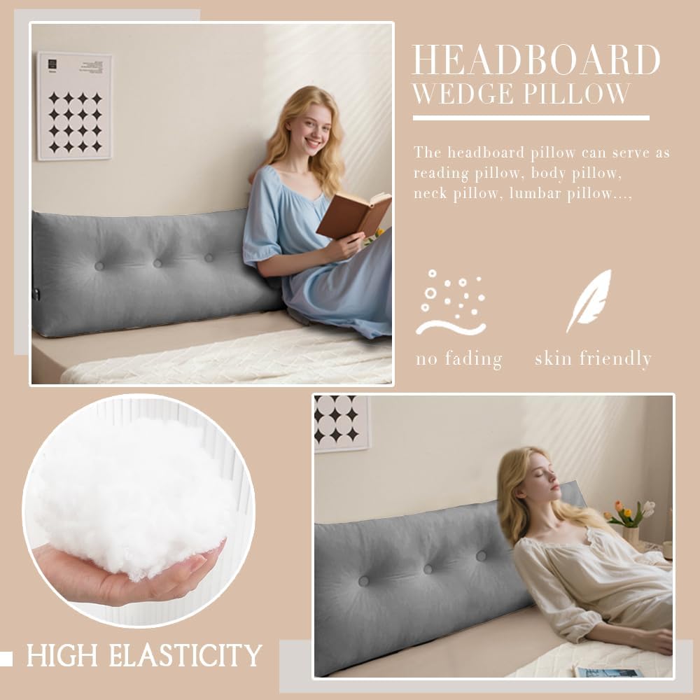Triangular Wedge Headboard Pillows Twin Dorm Headboard Pillow Long Backrest Positioning Support for Sleeping Back Pillow for Bed Sitting Up Wedge Pillow Reading Bed Lumbar Pillow