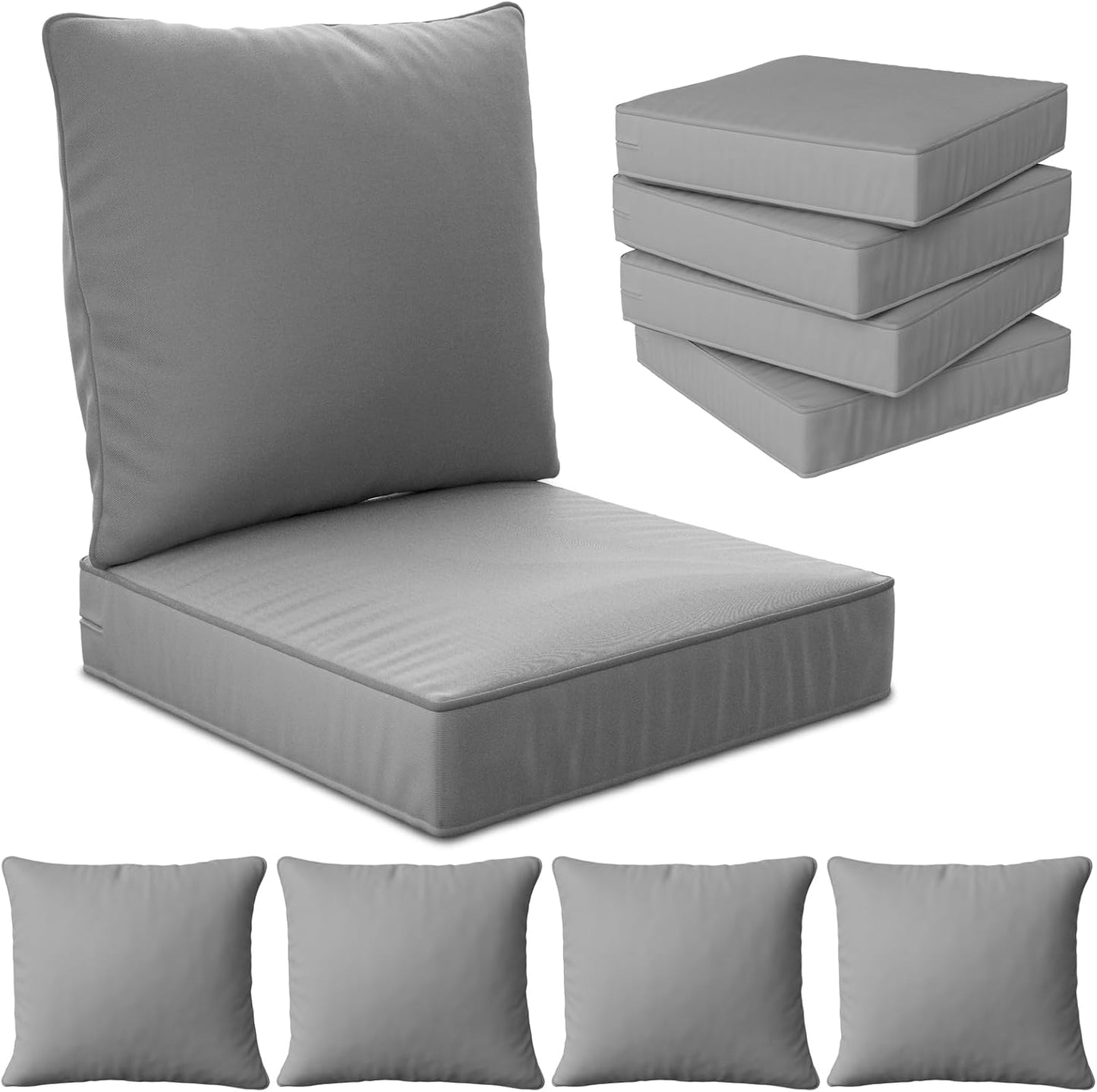 24" x 24" x 6" Outdoor Deep Seat Cushions Set - 4 Set Waterproof & Fade Resistant Patio Furniture Replacement Cushions, Non-Slip Outdoor Cushions Fit Loveseats, Couches, Chairs, and Sofas.