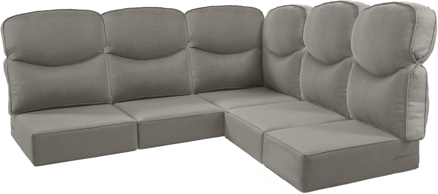 Luxury 24x24x6 Outdoor Cushions for 5-Seat Sectional Sofa Set of 5 - Water-Repellent 11-Piece Patio Cushion Set for Outside Rattan Wicker Loveseat Chair L-Shape Couch - Beige/Classic