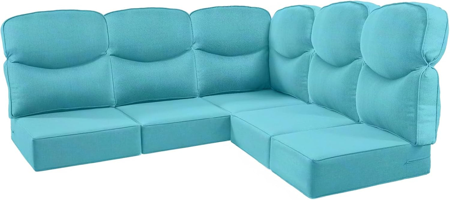 Luxury 24x24x6 Outdoor Cushions for 5-Seat Sectional Sofa Set of 5 - Water-Repellent 11-Piece Patio Cushion Set for Outside Rattan Wicker Loveseat Chair L-Shape Couch - Beige/Classic