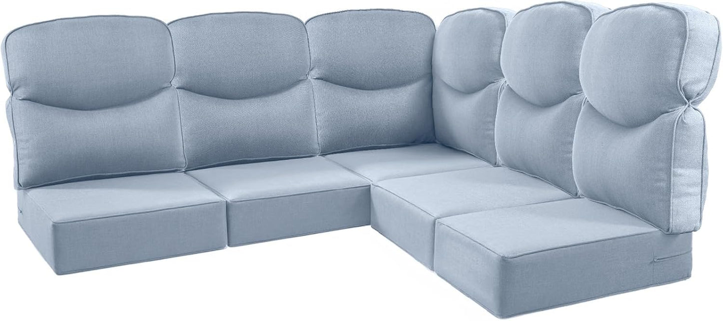 Luxury 24x24x6 Outdoor Cushions for 5-Seat Sectional Sofa Set of 5 - Water-Repellent 11-Piece Patio Cushion Set for Outside Rattan Wicker Loveseat Chair L-Shape Couch - Beige/Classic