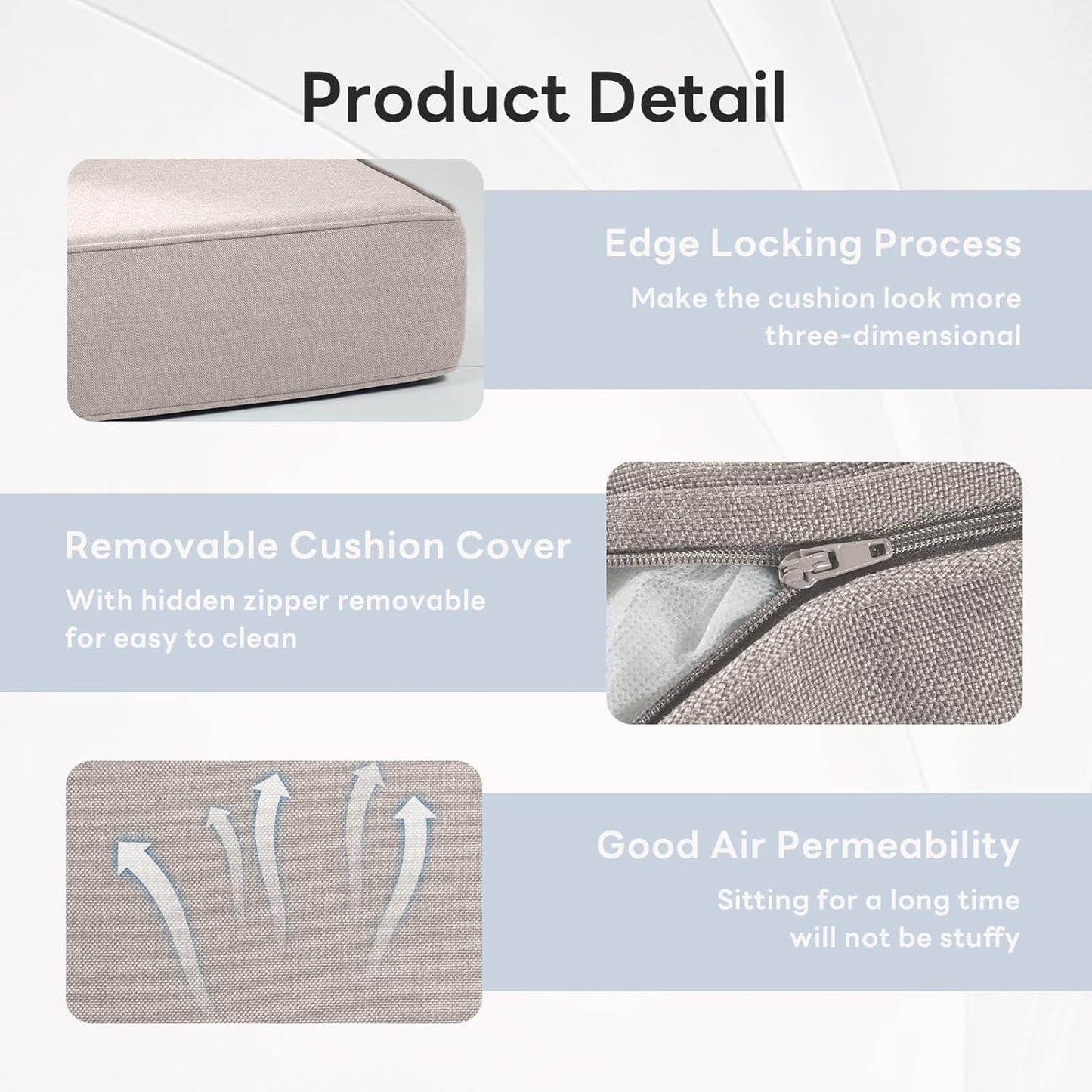 6" Thicker Outdoor Chair Cushion 3 Sets - 24" *24" *6" Waterproof Patio Furniture Cushions with Removable Cover, 28D High Density Sponge Filling Thicken Outdoor Patio Cushions - Beige