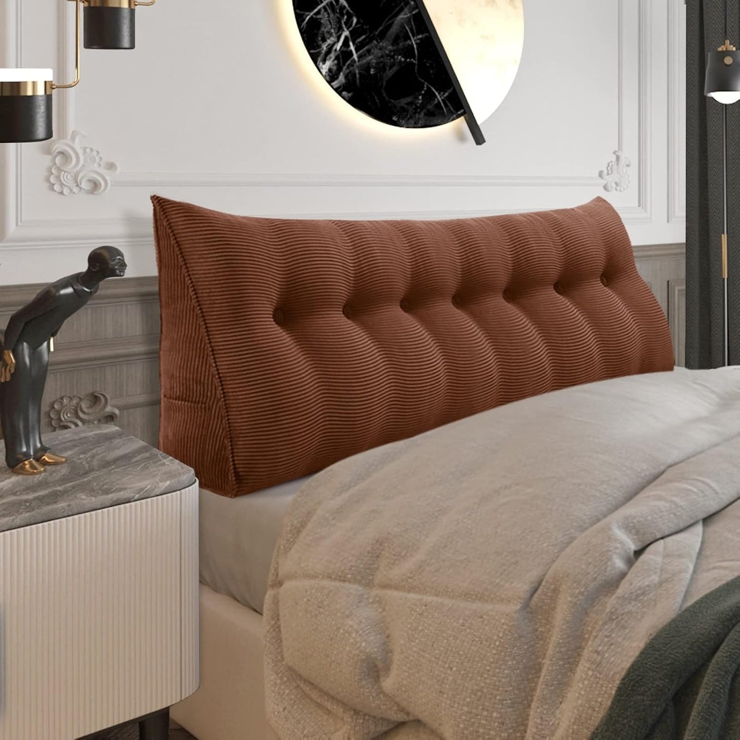 Fully Stuffed Thicken Headboard Pillow Twin Padded Headboard Soft and Firm Support Large Bolster Triangular Bed Wedge Pillow Backrest Positioning Bed Rest Reading Pillows for Bed Corduroy Black