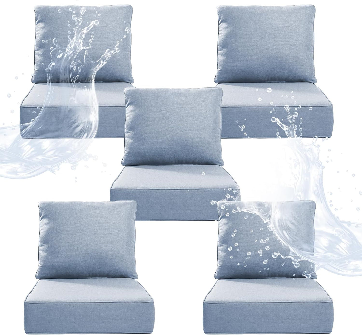 6" Thicker Outdoor Chair Cushion 3 Sets - 24" *24" *6" Waterproof Patio Furniture Cushions with Removable Cover, 28D High Density Sponge Filling Thicken Outdoor Patio Cushions - Beige