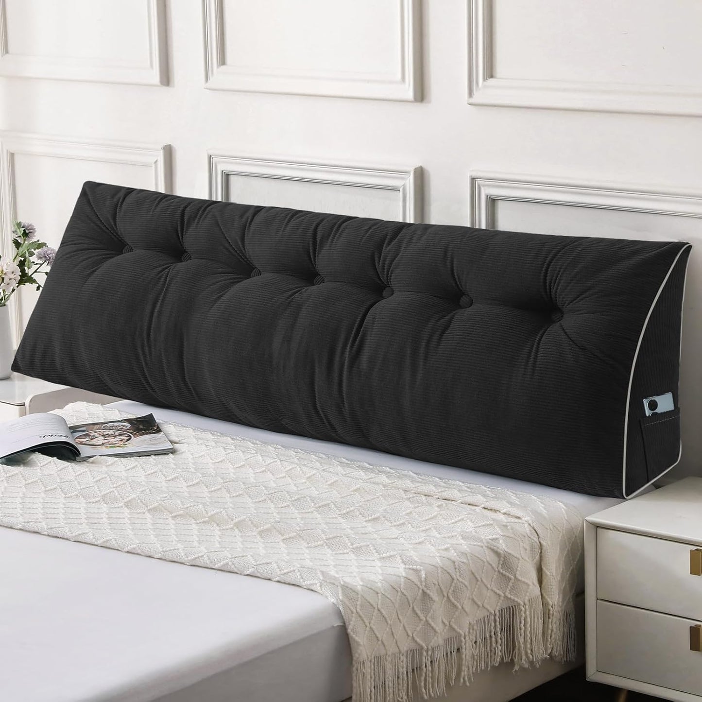 Sasttie Headboard Pillow Queen, Triangular Wedge Pillow Headboard, Wedge Headboard Pillow for Bed Sofa, Daybed Pillows for Sitting up, Reading or Working with Removable Cover, Dark Grey