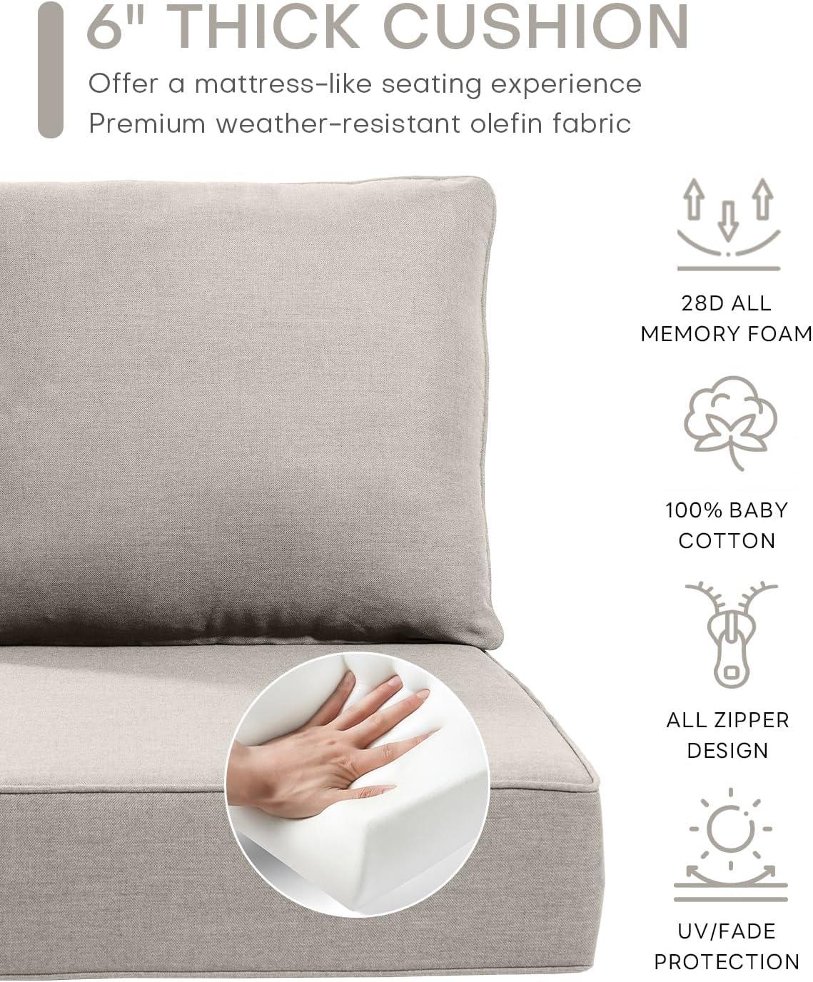Luxury 24x24x6 Outdoor Chair Cushions Set of 4 - Heavy Duty Water-Resistant Comfortable Cushion for Patio Furniture Set Dining Gliding Rocking Chairs Loveseat L-Shape Sofa - Beige