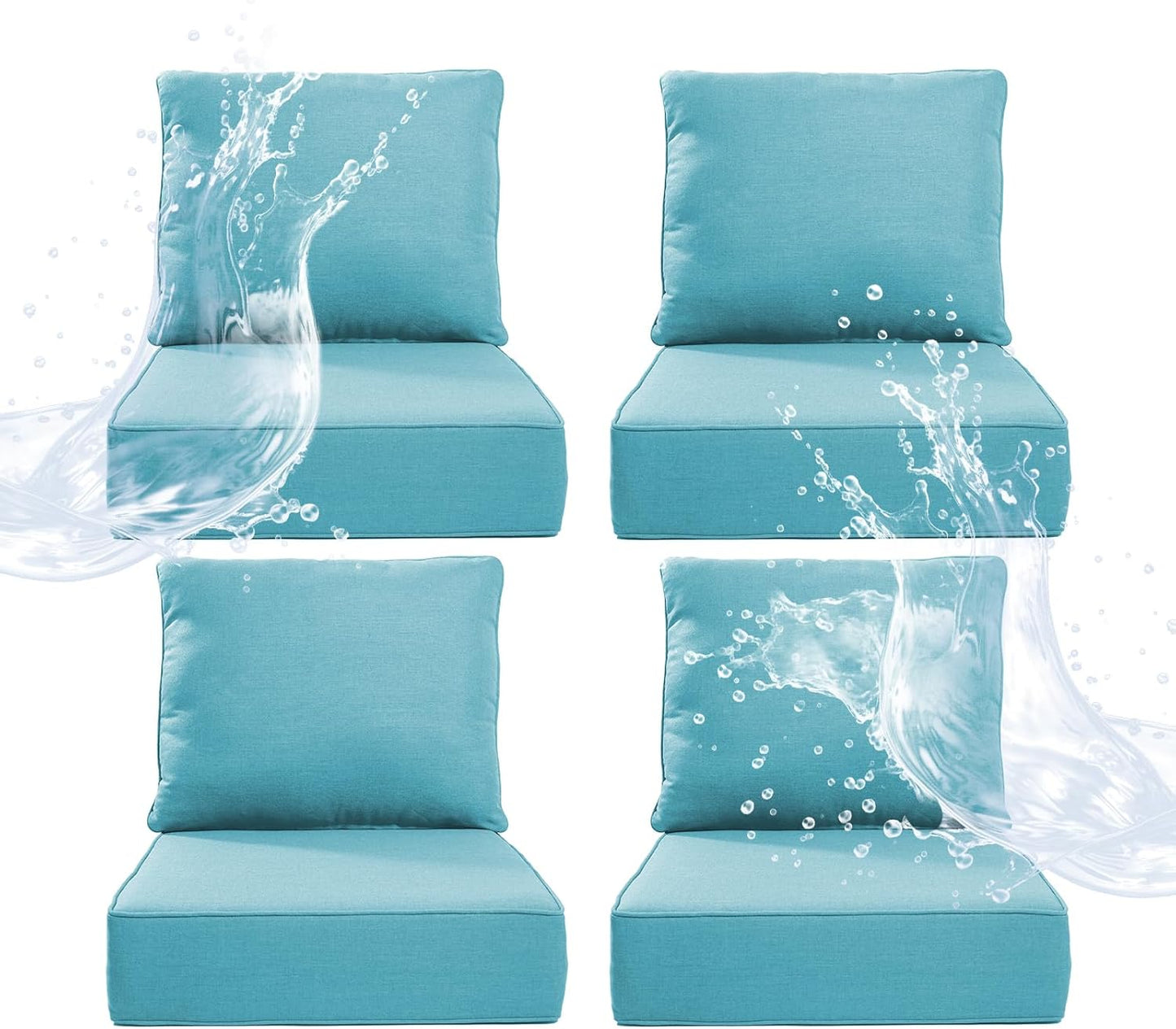 6" Thicker Outdoor Chair Cushion 3 Sets - 24" *24" *6" Waterproof Patio Furniture Cushions with Removable Cover, 28D High Density Sponge Filling Thicken Outdoor Patio Cushions - Beige