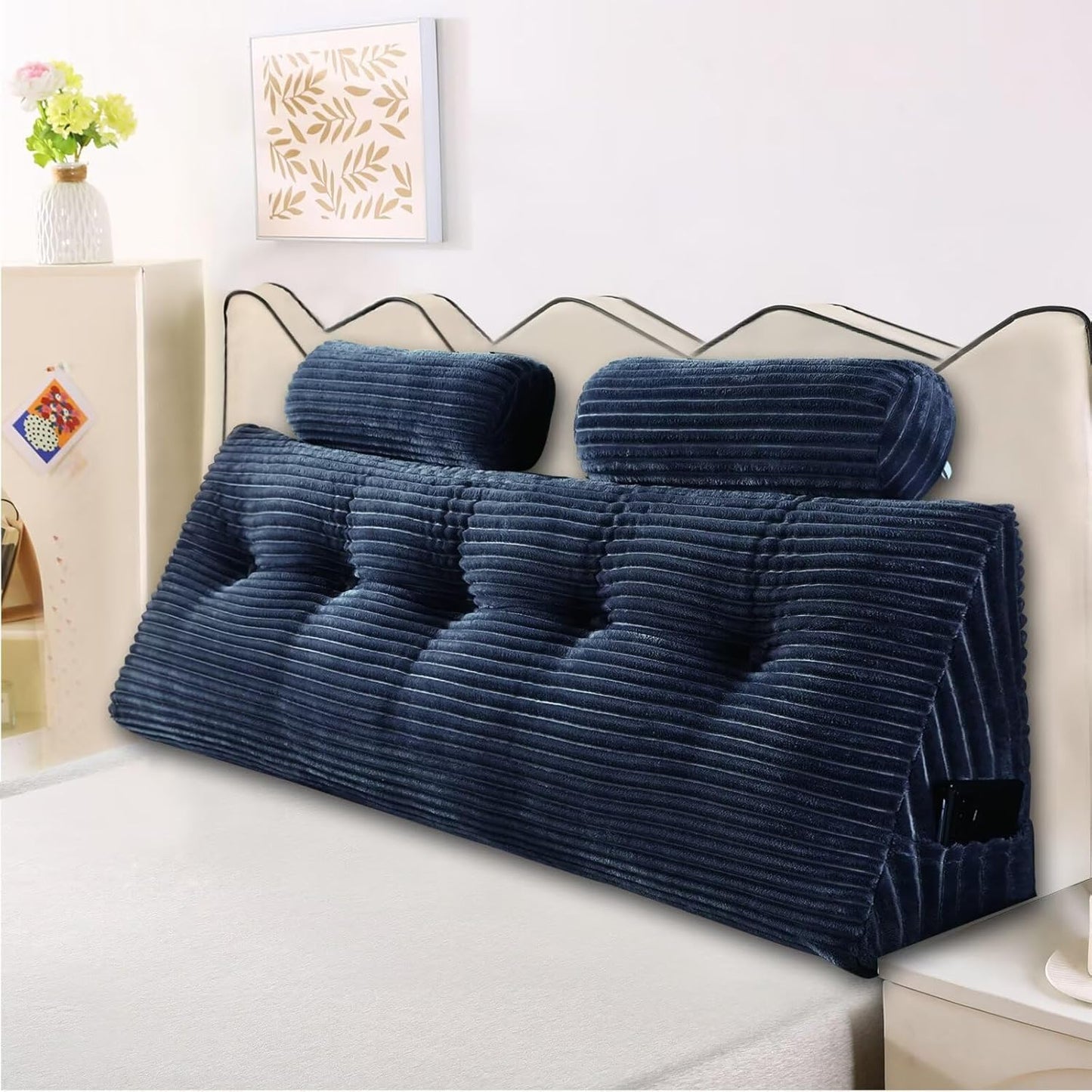 Headboard Pillow for Perfect Reading and Relaxation - Beige Wedge Backrest Pillow for Bed,Daybed,and Lounging - Supportive and Stylish Long Pillow for Sitting and Sleeping Queen (59x8x20 Inches)