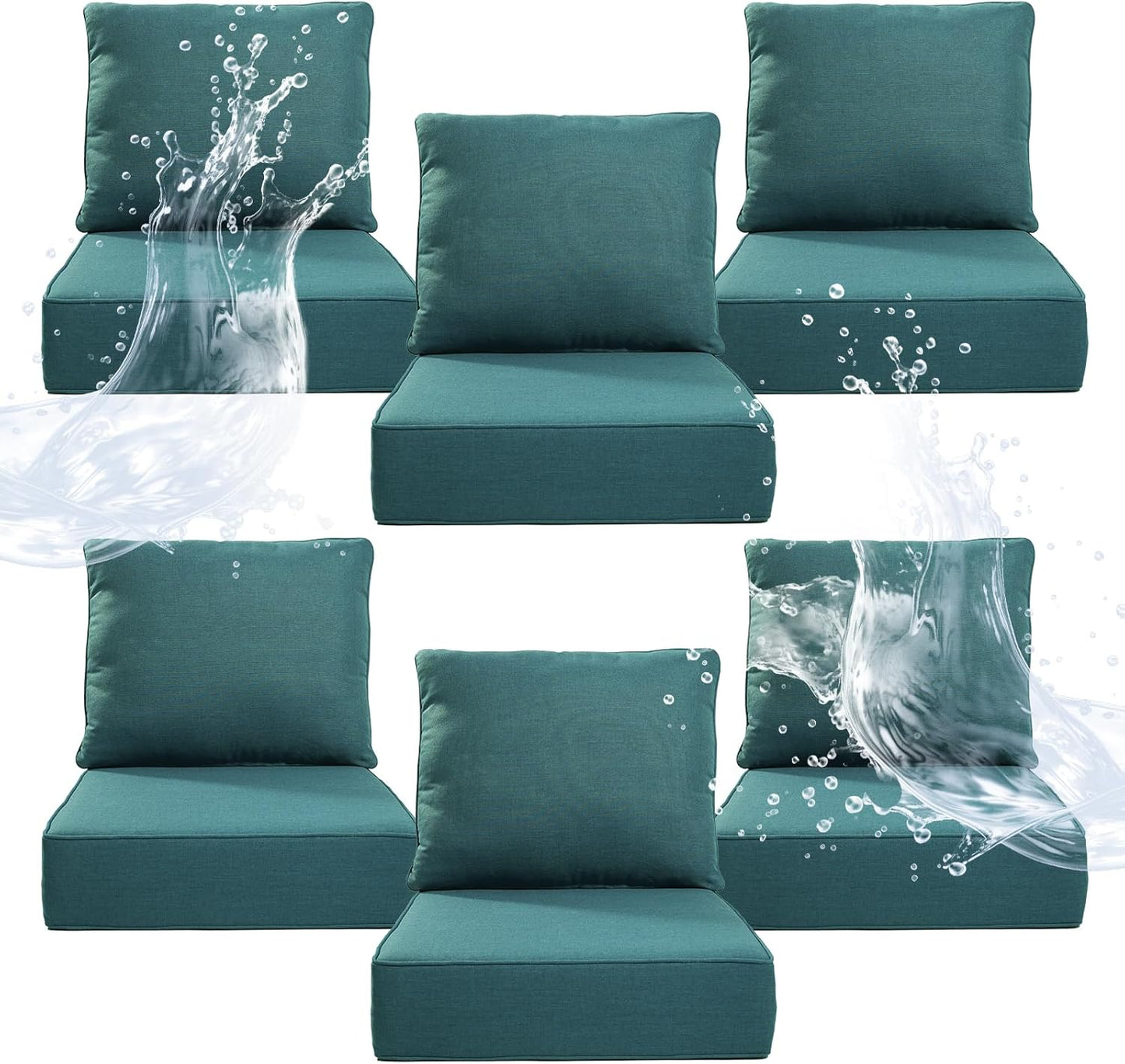 6" Thicker Outdoor Chair Cushion 3 Sets - 24" *24" *6" Waterproof Patio Furniture Cushions with Removable Cover, 28D High Density Sponge Filling Thicken Outdoor Patio Cushions - Beige