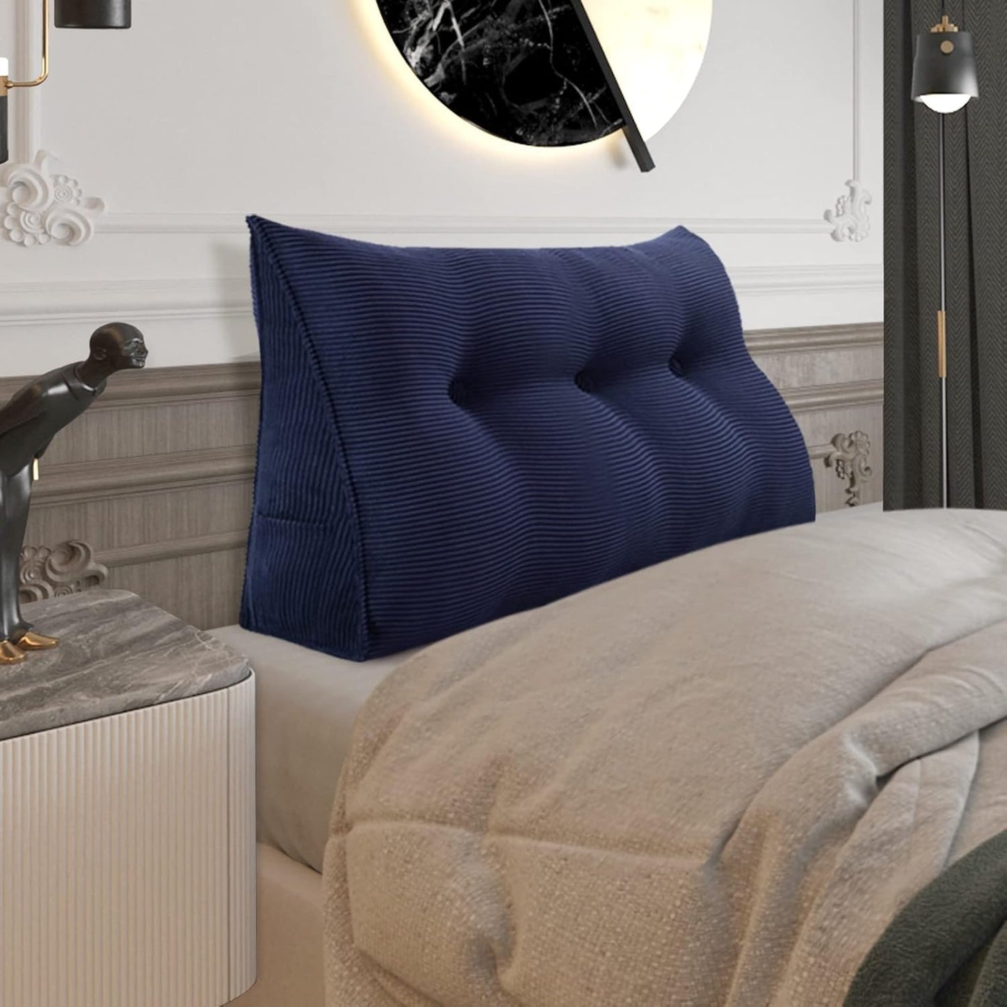Fully Stuffed Thicken Headboard Pillow Twin Padded Headboard Soft and Firm Support Large Bolster Triangular Bed Wedge Pillow Backrest Positioning Bed Rest Reading Pillows for Bed Corduroy Black