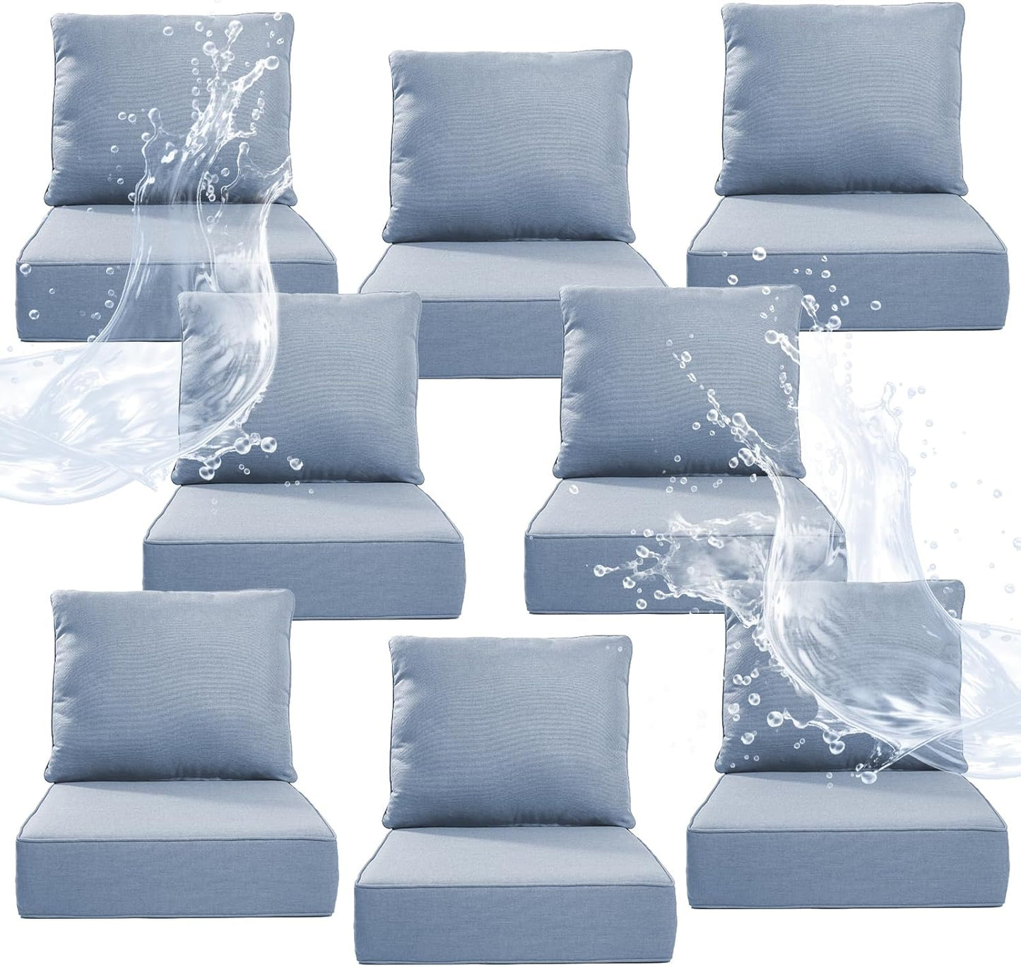 6" Thicker Outdoor Chair Cushion 3 Sets - 24" *24" *6" Waterproof Patio Furniture Cushions with Removable Cover, 28D High Density Sponge Filling Thicken Outdoor Patio Cushions - Beige