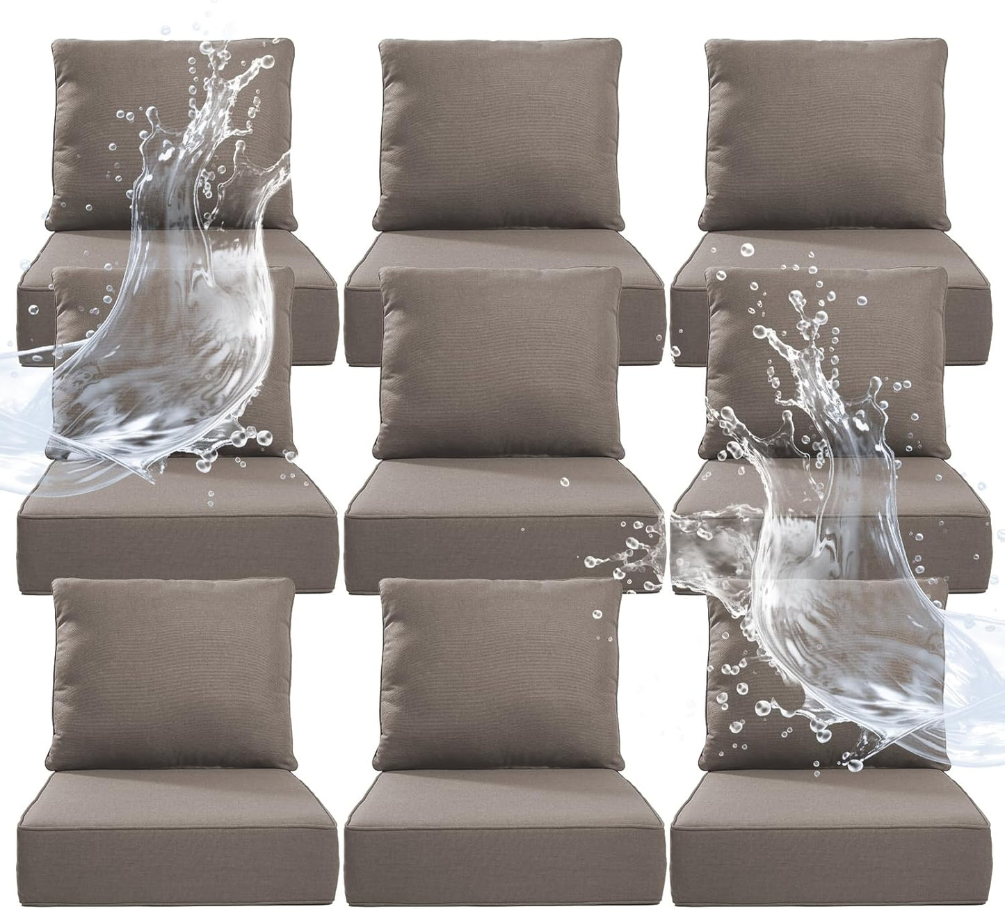 6" Thicker Outdoor Chair Cushion 3 Sets - 24" *24" *6" Waterproof Patio Furniture Cushions with Removable Cover, 28D High Density Sponge Filling Thicken Outdoor Patio Cushions - Beige