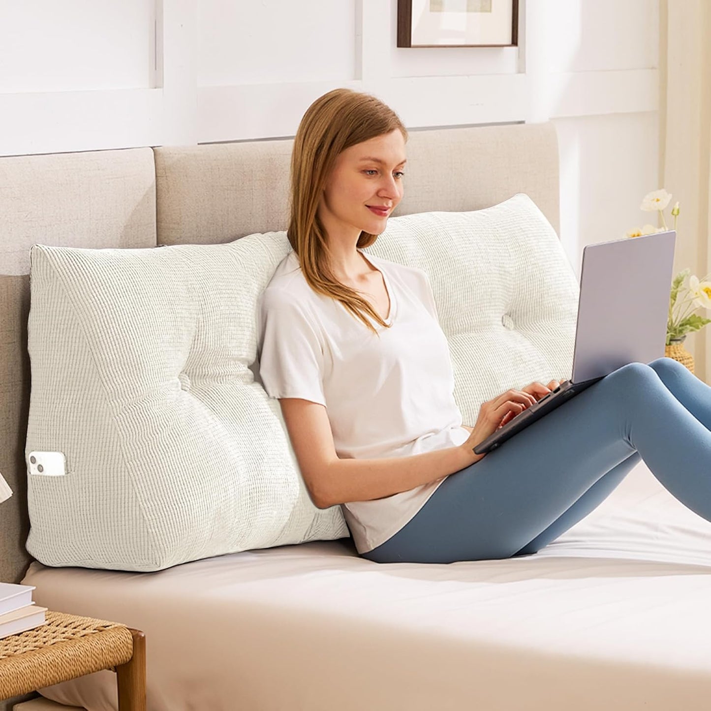 Headboard Pillow Queen, Triangle Pillows for Headboard, Head Board Backrest Wedge Pillow for Reading Sitting Working, Daybed Pillows with Removable Cover for Bed Dorm Sofa, Dark Grey